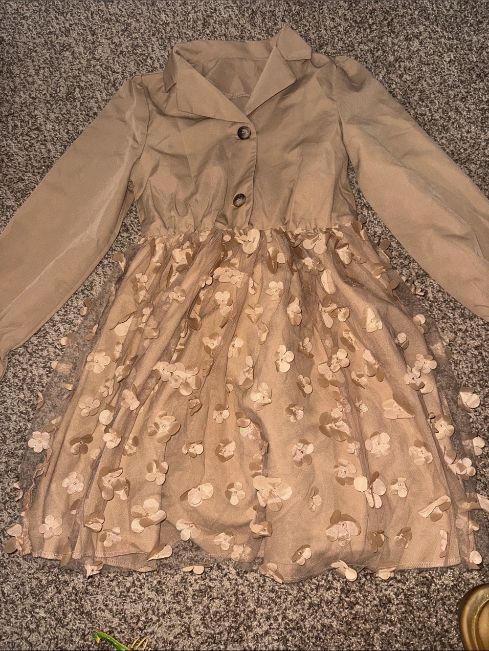 Girls Beige Floral Appliqué Dress with Jacket